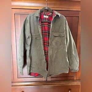 L.L. Bean Men's Green Shirt Jacket with Red Plaid Interior